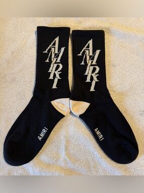 AMIRI Black & White STACKED LOGO Socks 43-44 (size 10-11)